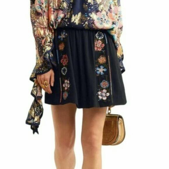 Chloe Embroidered crepe mini skirt navy size 8 - Picture 7 of 12